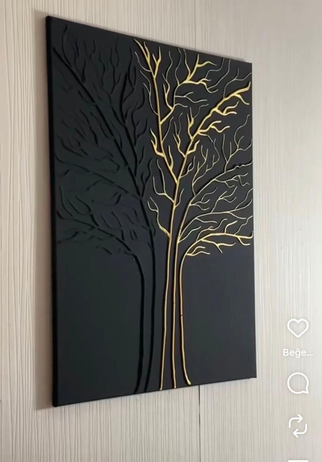Black commissioned artwork with a gold tree