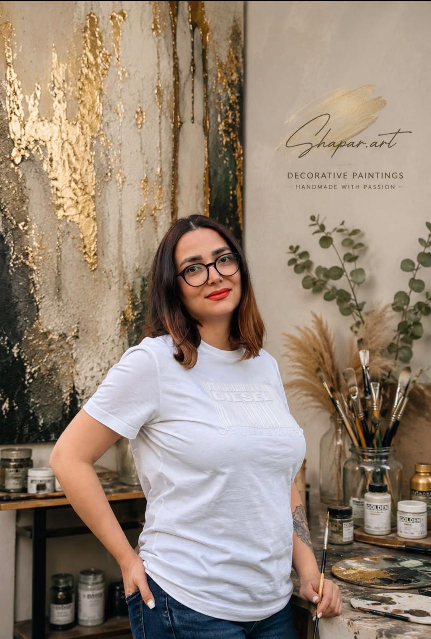 Artist Parniya Shapar in her studio