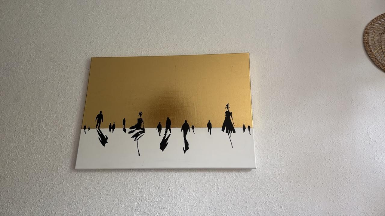 Gold and white figurative painting